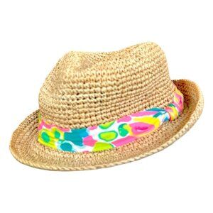Lilly Pulitzer Poolside Fedora Hat Packable Raffia Straw Preppy Breathable